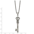 Stainless Steel Polished and Antiqued Crown Key Necklace