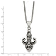 Stainless Steel Polished and Antiqued Fleur de Lis Necklace