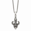 Stainless Steel Polished and Antiqued Fleur de Lis Necklace
