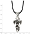 Stainless Steel Polished and Antiqued Snake and Cross Necklace