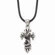 Stainless Steel Polished and Antiqued Snake and Cross Necklace