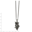 Stainless Steel Polished and Antiqued Owl w/Black Crystals Necklace