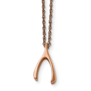 Stainless Steel Polished Rose IP-plated Wishbone Necklace