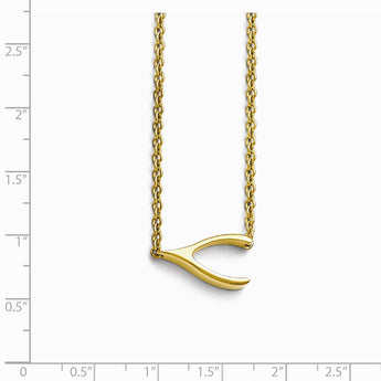 Stainless Steel Polished Yellow IP-plated Sideways Wishbone Necklace