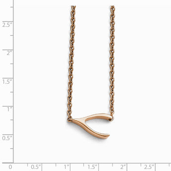 Stainless Steel Polished Rose IP-plated Sideways Wishbone Necklace