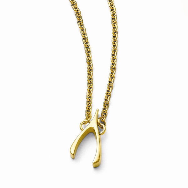 Stainless Steel Polished Yellow IP-plated Wishbone Necklace