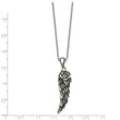 Stainless Steel Antiqued and Polished with Small Crystal Wing Necklace