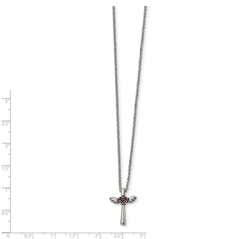 Stainless Steel Polished w/ Red Crystal Cross Necklace