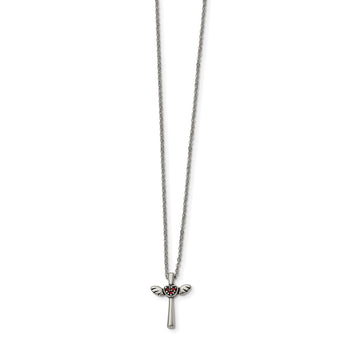 Stainless Steel Polished w/ Red Crystal Cross Necklace