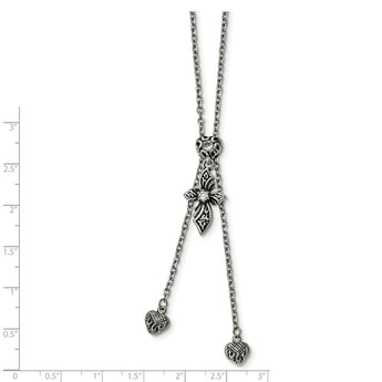 Stainless Steel Antiqued &Polished CZ Adjustable up to 29.5in Necklace