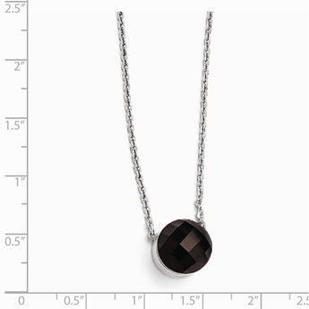 Stainless Steel Polished Dark Brown Glass w/1in ext Necklace