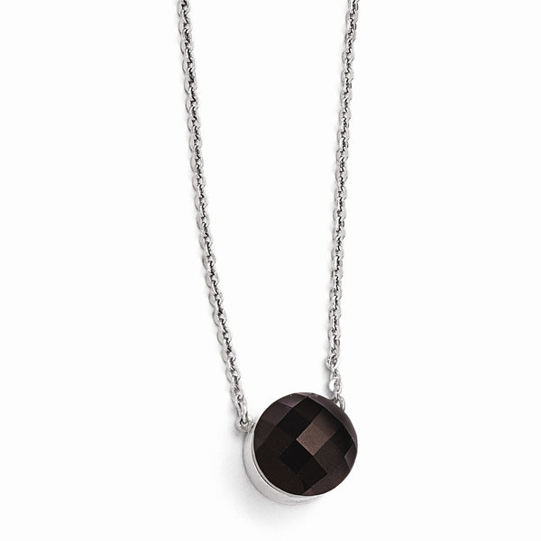 Stainless Steel Polished Dark Brown Glass w/1in ext Necklace