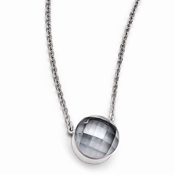 Stainless Steel Polished Grey Glass w/1in ext Necklace