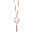 Stainless Steel Rose IP-plated CZ & MOP Key w/ 2in ext Necklace