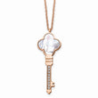 Stainless Steel Rose IP-plated CZ & MOP Key w/ 2in ext Necklace