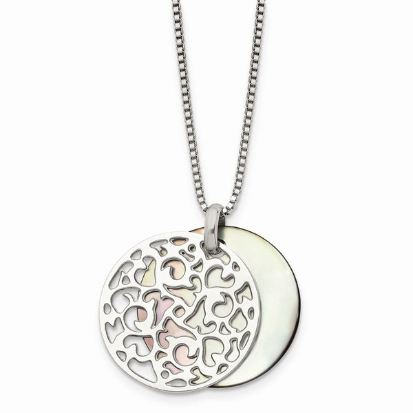 Stainless Steel Polished Mother of Pearl Pendant Necklace
