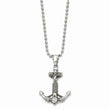 Stainless Steel Polished and Antiqued w/ CZ Anchor Necklace