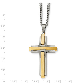 Stainless Steel Polished Yellow IP-plated Cross Necklace