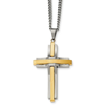 Stainless Steel Polished Yellow IP-plated Cross Necklace