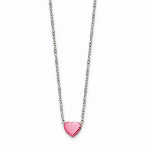 Stainless Steel Pink IP-plated Polished Heart Necklace