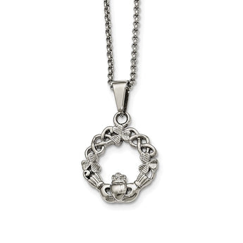 Stainless Steel Polished Claddagh Necklace