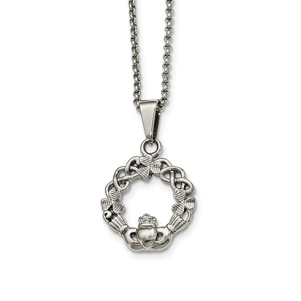 Stainless Steel Polished Claddagh Necklace