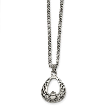 Stainless Steel Polished Claddagh Necklace