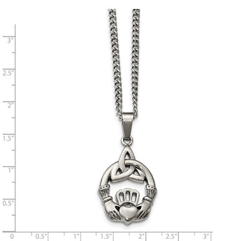 Stainless Steel Polished Trinity Knot and Claddagh Necklace