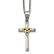 Stainless Steel Polished Yellow IP-plated w/ CZ Cross Necklace