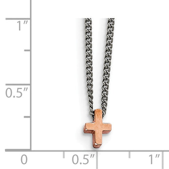 Stainless Steel Polished Rose IP-plated Cross Necklace