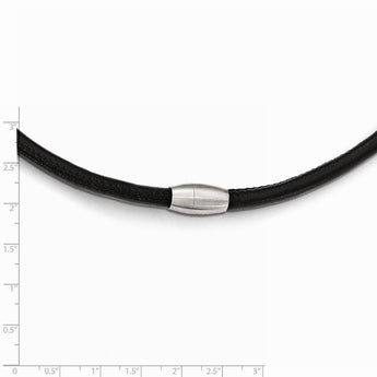 Stainless Steel Brushed Black Leather Necklace