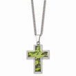 StainlessSteel Polished Printed GreenCamo Under Rubber CrossNecklace