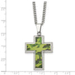 StainlessSteel Polished Printed GreenCamo Under Rubber CrossNecklace