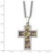 StainlessSteel Polished Printed BrownCamo Under RubberCross Necklace