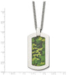 Stainless Steel Polished Printed Green Camo Under Rubber Necklace