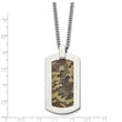 Stainless Steel Polished Printed Brown Camo Under Rubber Necklace