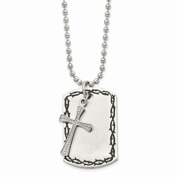 Stainless Steel Brushed, Polished and Antiqued 2 Piece Necklace