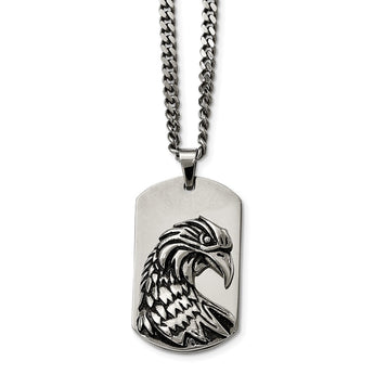 Stainless Steel Polished and Antiqued Eagle Necklace