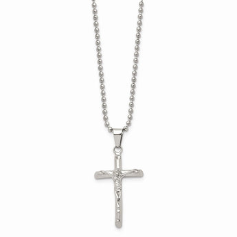 Stainless Steel Polished Cross w/Jesus Necklace