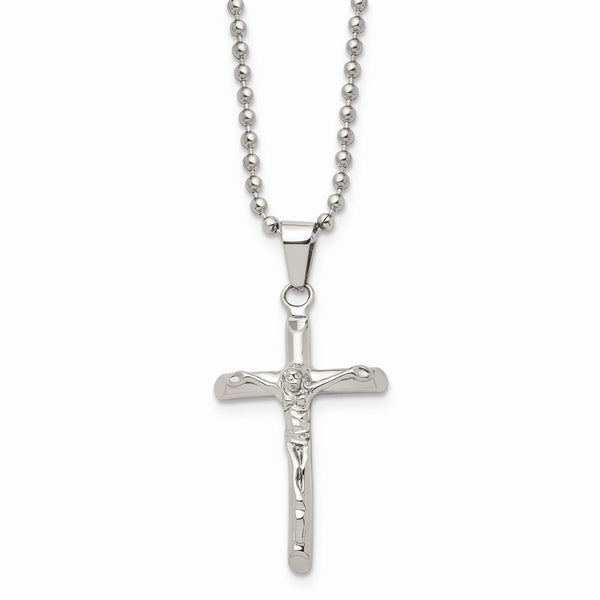 Stainless Steel Polished Cross w/Jesus Necklace