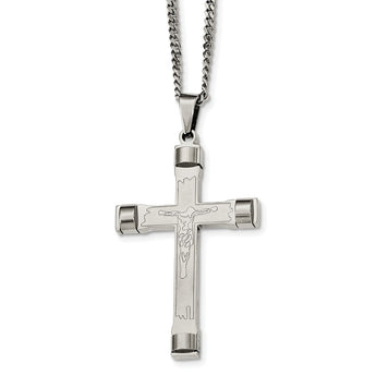 Stainless Steel Brushed and Polished Cross Necklace