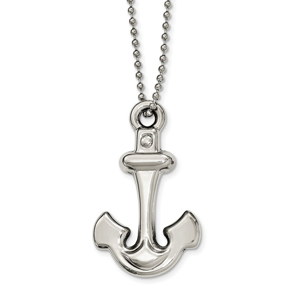 Stainless Steel Polished Anchor Mariner Cross Necklace