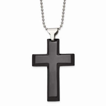 Stainless Steel Polished Black IP-plated Cross Necklace