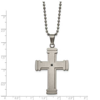 Stainless Steel Antiqued Polished and Brushed CZ Cross Necklace