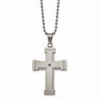 Stainless Steel Antiqued Polished and Brushed CZ Cross Necklace