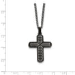 Stainless Steel Polished Textured Black IP-plated Cross Necklace