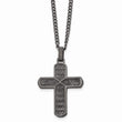 Stainless Steel Polished Textured Black IP-plated Cross Necklace