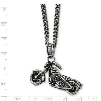 Stainless Steel Polished, Antiqued & Textured Motorcycle Necklace