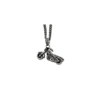 Stainless Steel Polished, Antiqued & Textured Motorcycle Necklace