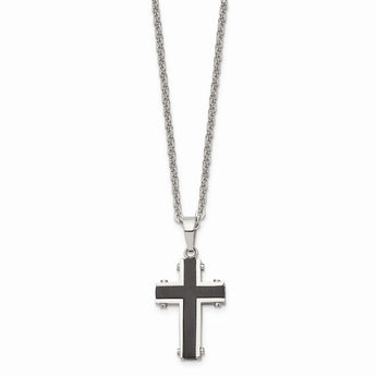 Stainless Steel Polished Black IP-plated Cross Necklace